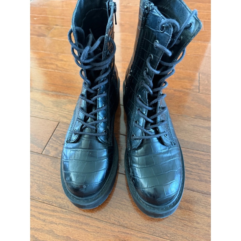 Steve Madden Tornado Black Croc Combat Boots Platform Womens 8.5 Lace &  Zip Up